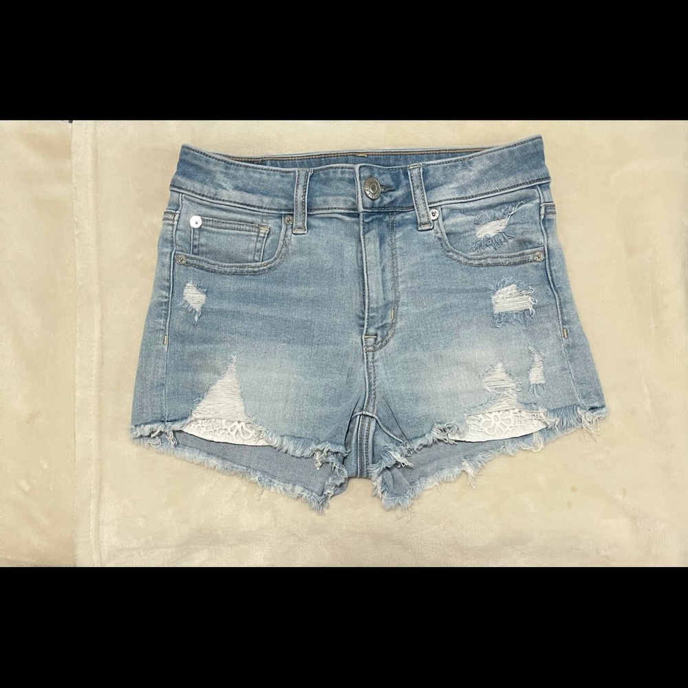 American Eagle High Rise Light Wash Denim Shorts